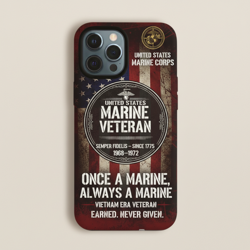 United States Marine Corps Veteran Phone Case - Custom Years of Service 1968-1972 - Vietnam Era Veteran Tribute Cover