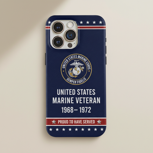 Custom USMC Veteran Phone Cover - Semper Fidelis Marine Corps Gift - Personalized Service Years 1968-1972