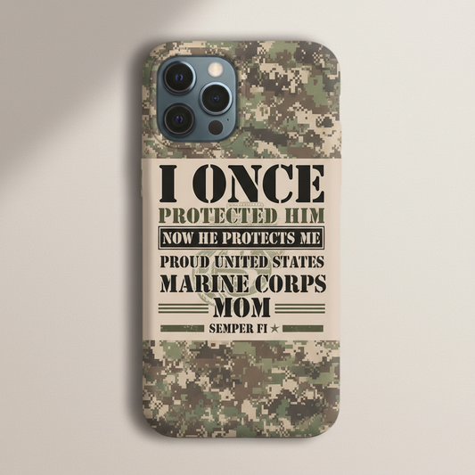 Custom US Marine Corps Mom Phone Case - Proud Military Mother Camo Design - Personalizable Name & Rank