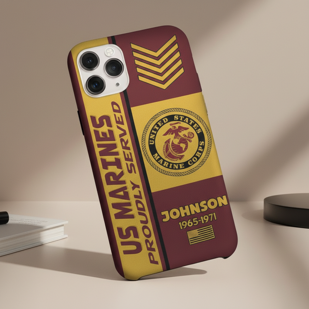 Custom USMC Veteran Commemorative Phone Cover - Proudly Served United States Marine Corps Personalized Case - Military Honor Series