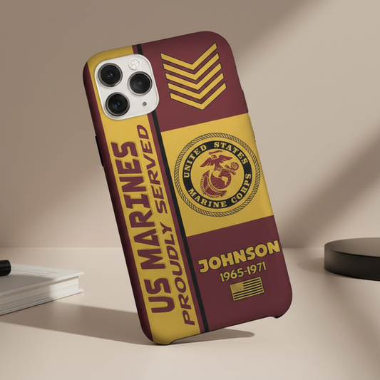 Custom USMC Veteran Commemorative Phone Cover - Proudly Served United States Marine Corps Personalized Case - Military Honor Series
