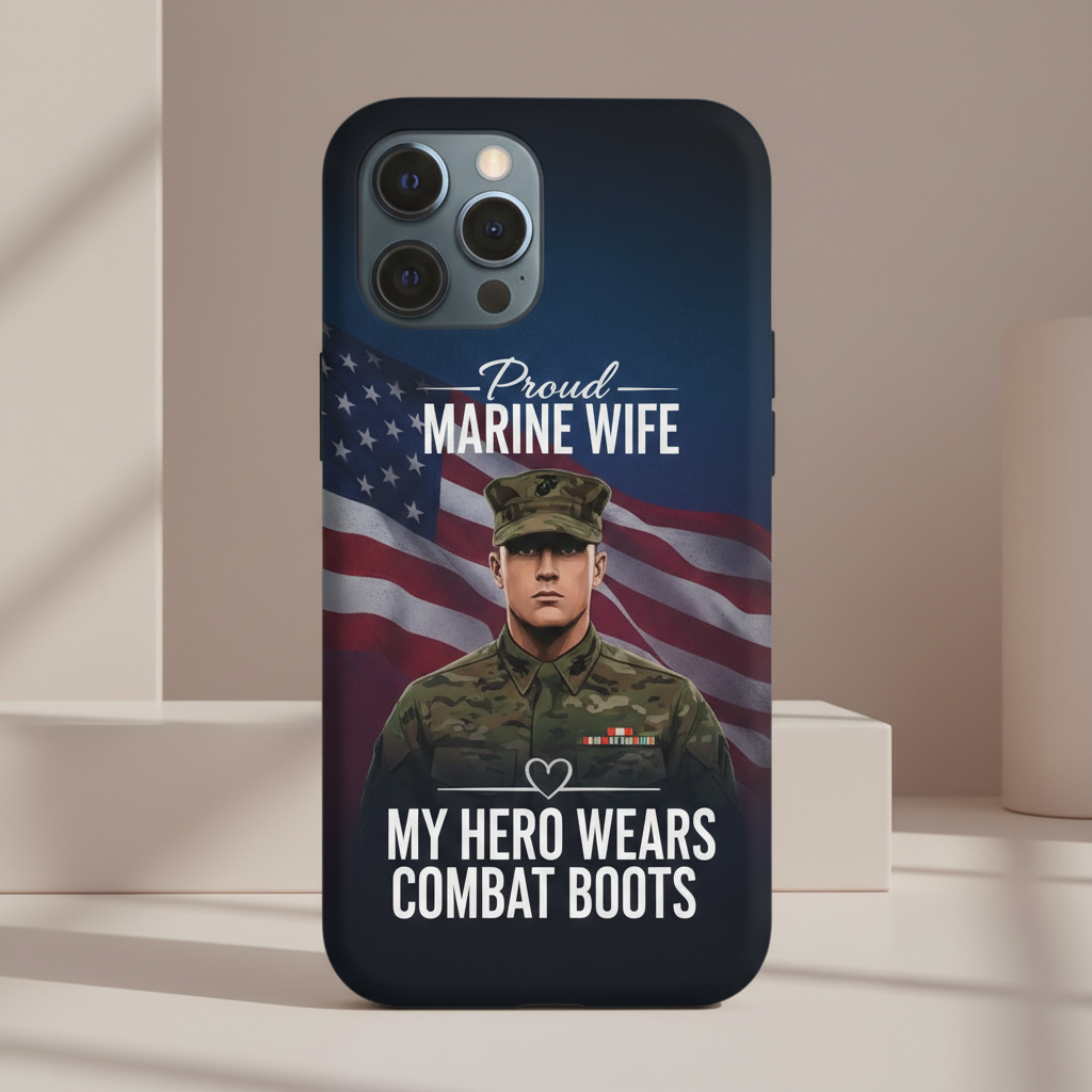 Custom Soldier Name Proud Marine Wife Phone Case - My Hero Wears Combat Boots - Patriotic US Flag