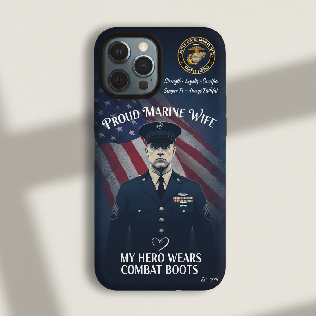 Custom Proud Marine Wife Phone Case - Personalized USMC Soldier Image & Name - Military Spouse Gift