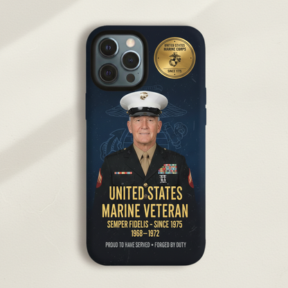 Custom USMC Veteran Phone Case with Photo | Personalized Marine Corps Commemorative Cover | Forged by Duty Since 1775