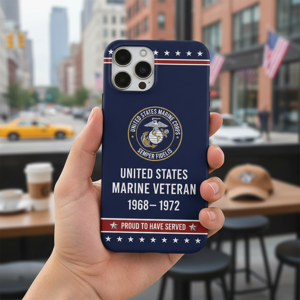 Custom USMC Veteran Phone Cover - Semper Fidelis Marine Corps Gift - Personalized Service Years 1968-1972