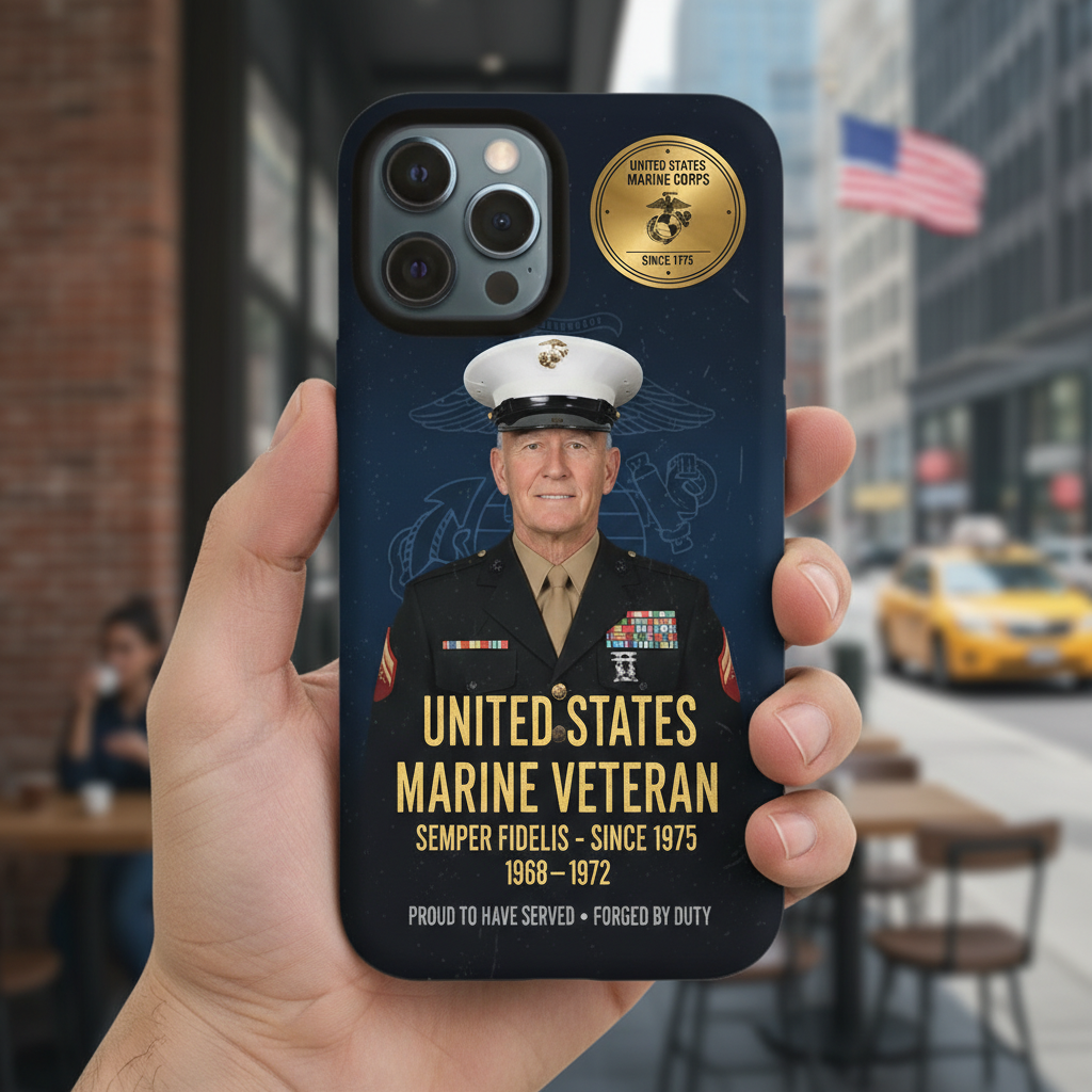 Custom USMC Veteran Phone Case with Photo | Personalized Marine Corps Commemorative Cover | Forged by Duty Since 1775