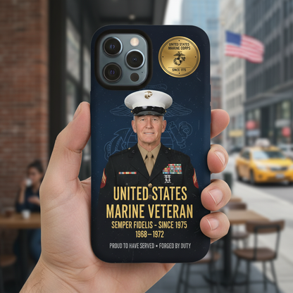 Custom USMC Veteran Phone Case with Photo | Personalized Marine Corps Commemorative Cover | Forged by Duty Since 1775