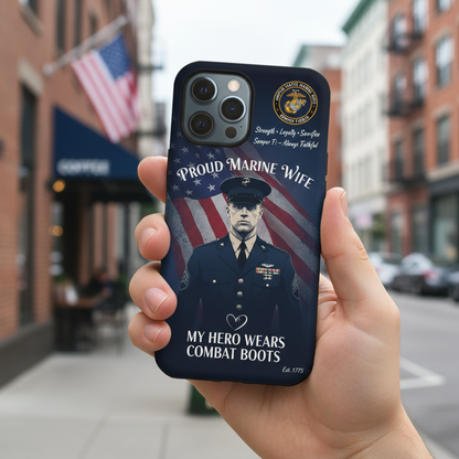 Custom Proud Marine Wife Phone Case - Personalized USMC Soldier Image & Name - Military Spouse Gift