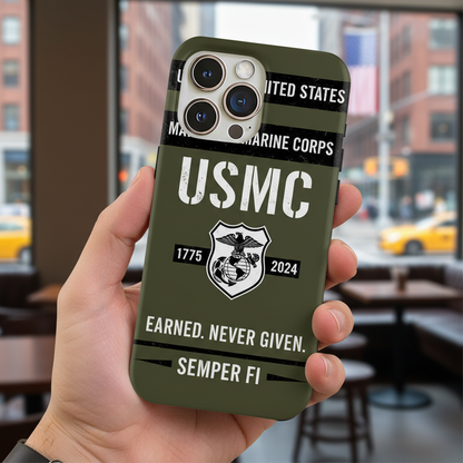 Custom Name USMC Marine Corps Phone Case - Earned Never Given - Military Gift
