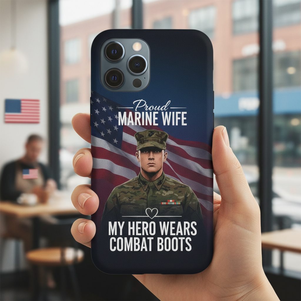 Custom Soldier Name Proud Marine Wife Phone Case - My Hero Wears Combat Boots - Patriotic US Flag