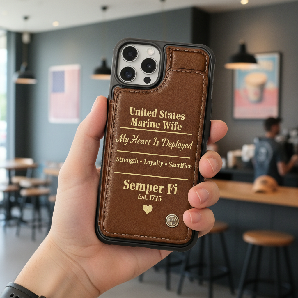 United States Marine Wife Custom Leather Phone Case - "My Heart Is Deployed" Edition