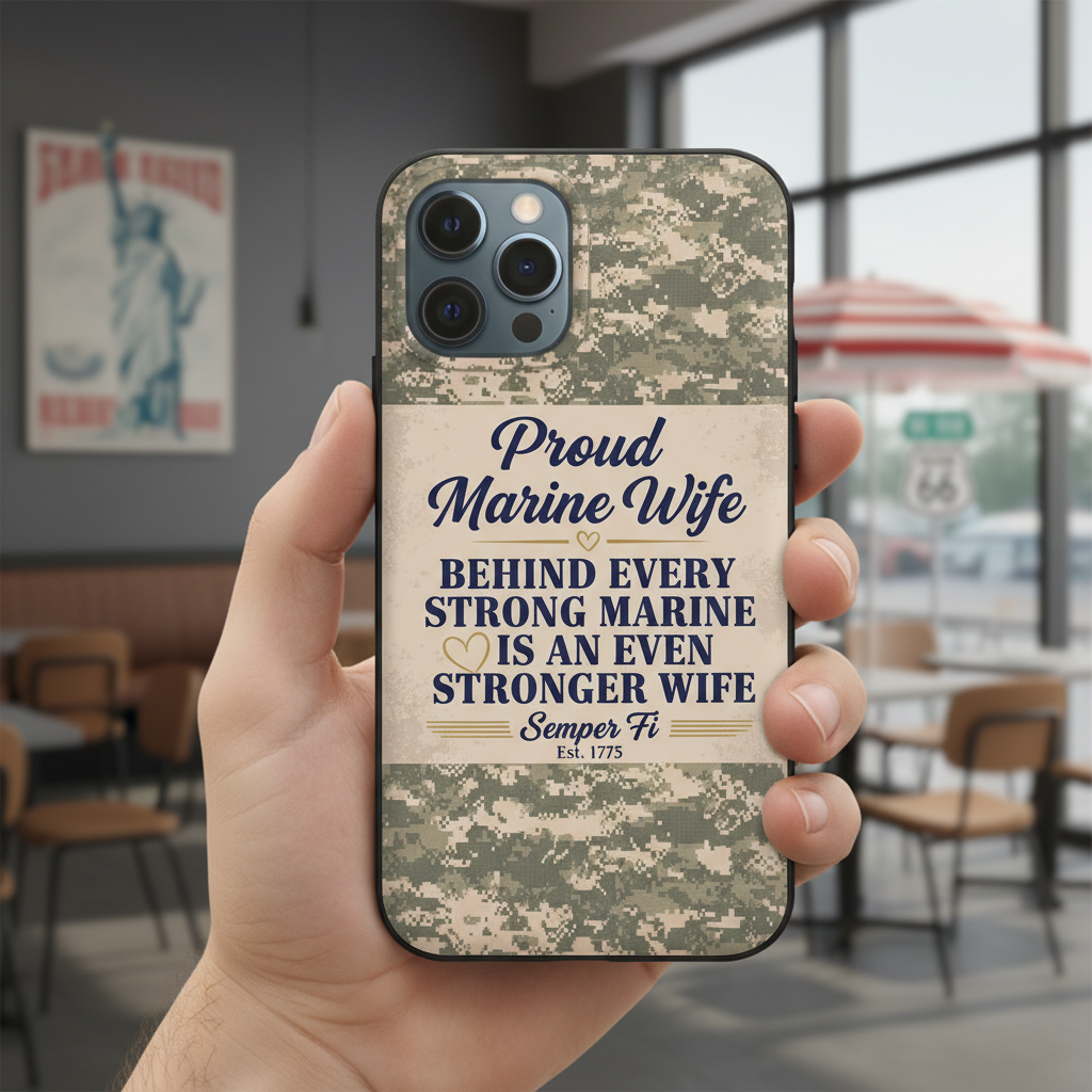 Custom Name Proud Marine Wife Phone Case - Military Camo Strong Wife Gift