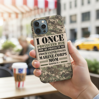 Custom US Marine Corps Mom Phone Case - Proud Military Mother Camo Design - Personalizable Name & Rank