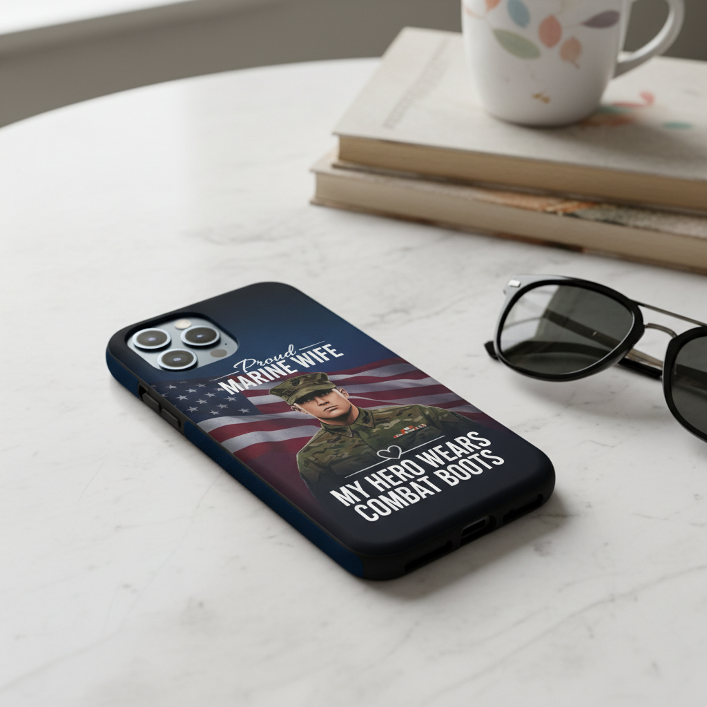 Custom Soldier Name Proud Marine Wife Phone Case - My Hero Wears Combat Boots - Patriotic US Flag