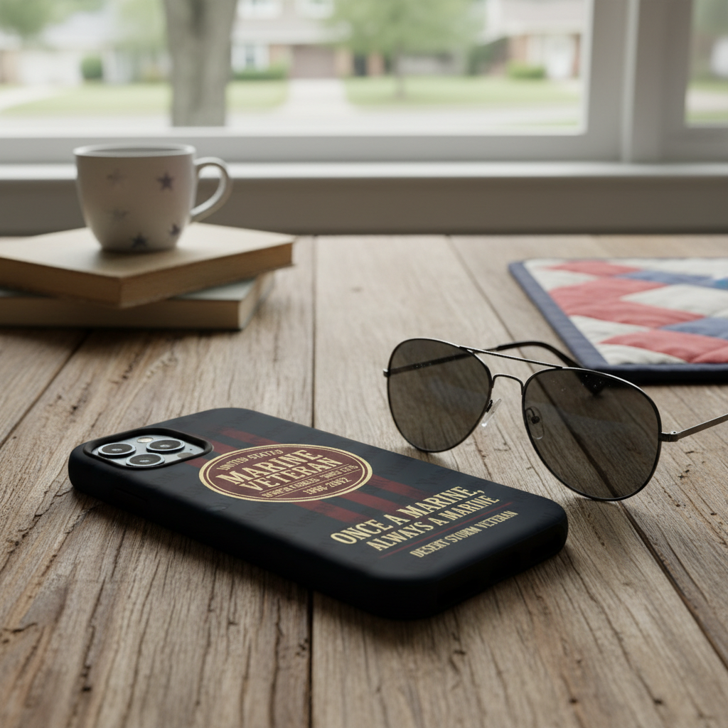 Personalized US Marine Veteran Phone Case - Custom Name & Service Years - Military Retirement Gift for Dad/Grandpa - USMC Desert Storm Veteran Case