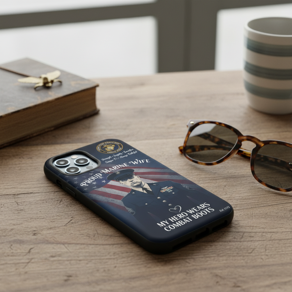 Custom Proud Marine Wife Phone Case - Personalized USMC Soldier Image & Name - Military Spouse Gift