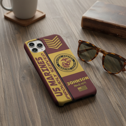 Custom USMC Veteran Commemorative Phone Cover - Proudly Served United States Marine Corps Personalized Case - Military Honor Series