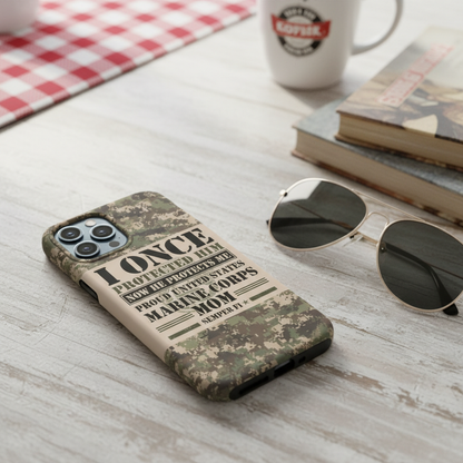 Custom US Marine Corps Mom Phone Case - Proud Military Mother Camo Design - Personalizable Name & Rank