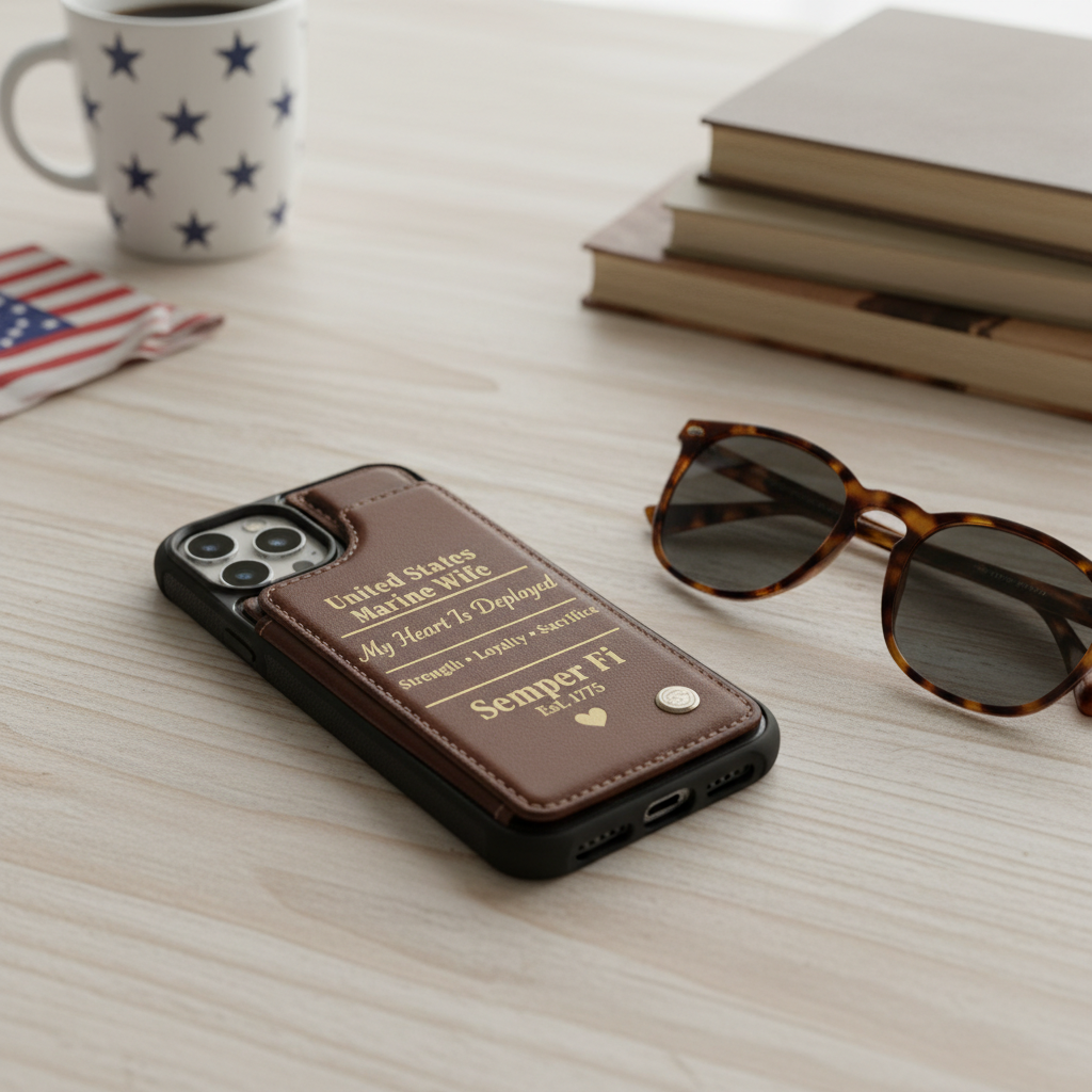 United States Marine Wife Custom Leather Phone Case - "My Heart Is Deployed" Edition