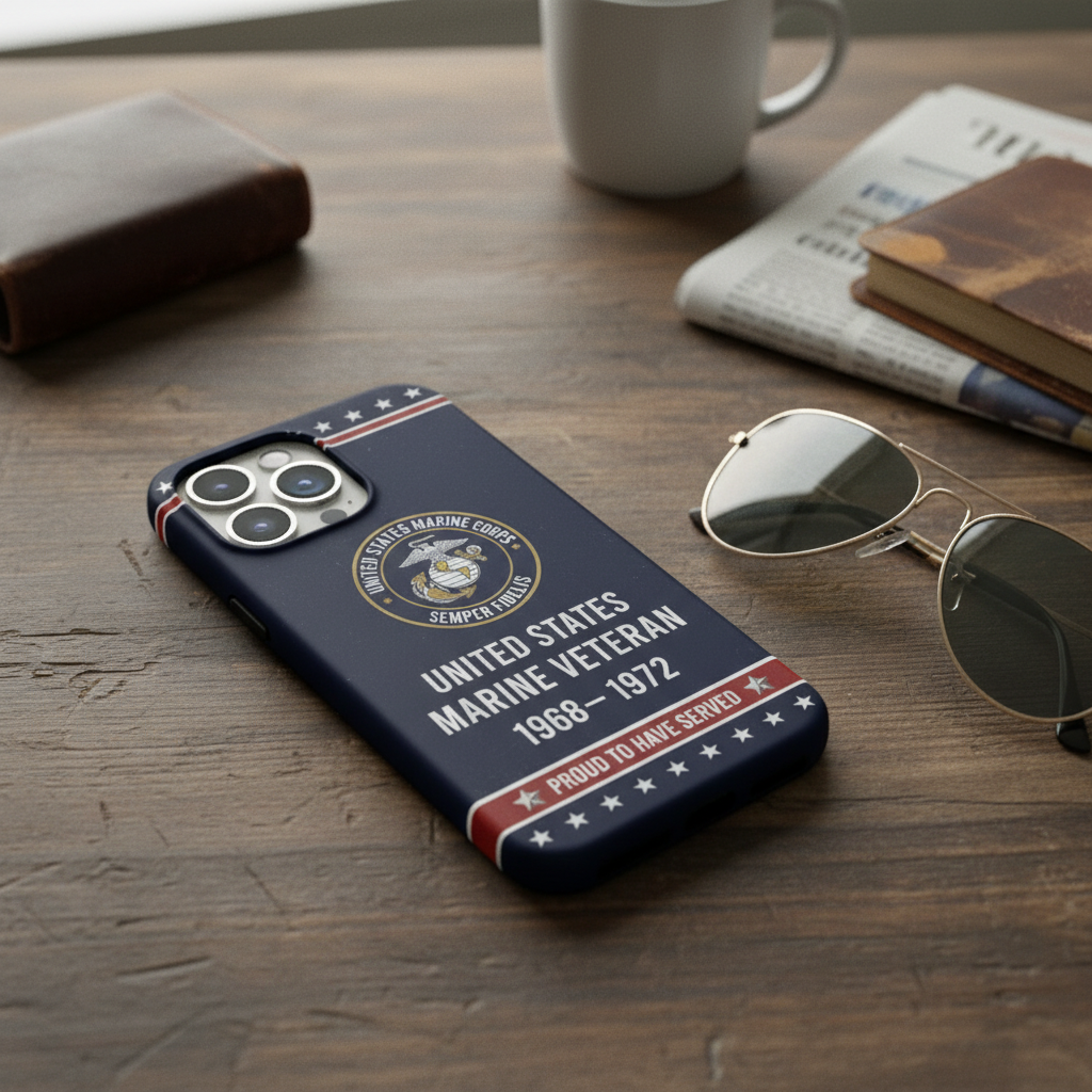 Custom USMC Veteran Phone Cover - Semper Fidelis Marine Corps Gift - Personalized Service Years 1968-1972