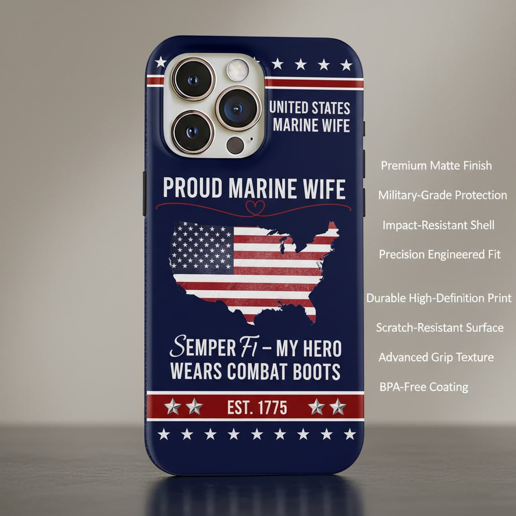 Custom Proud Marine Wife Phone Case - My Hero Wears Combat Boots - Personalized USMC Spouse Gift