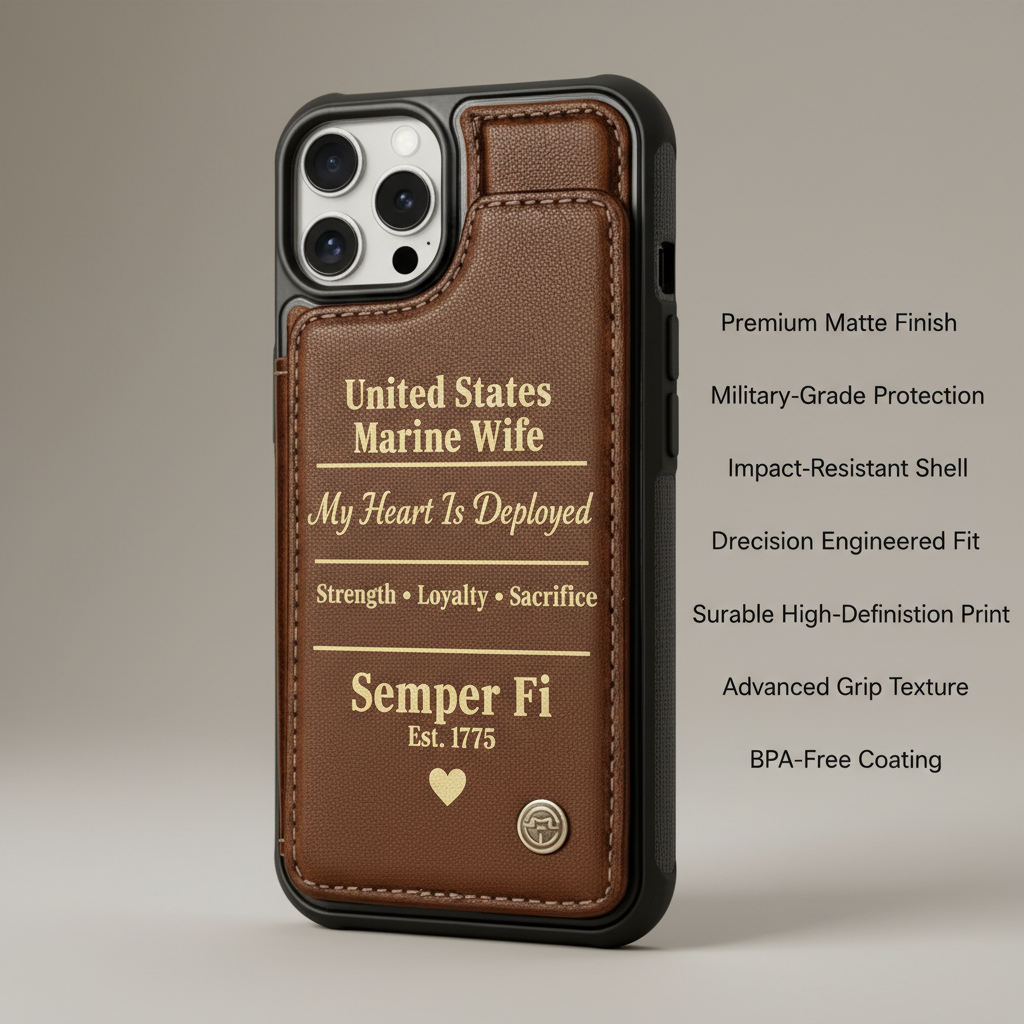 United States Marine Wife Custom Leather Phone Case - "My Heart Is Deployed" Edition