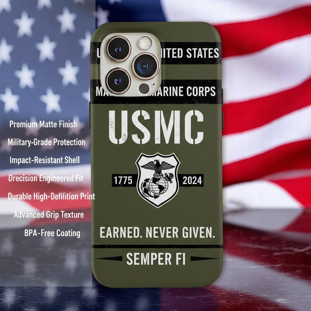 Custom Name USMC Marine Corps Phone Case - Earned Never Given - Military Gift