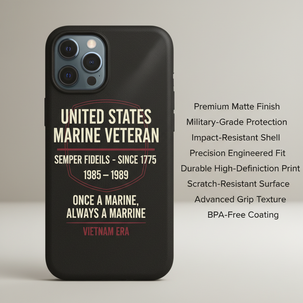 Personalized United States Marine Corps Phone Case - Custom Name & Year Military Veteran Protective Cover - Semper Fi Design
