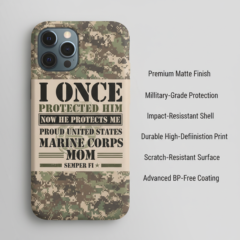 Custom US Marine Corps Mom Phone Case - Proud Military Mother Camo Design - Personalizable Name & Rank