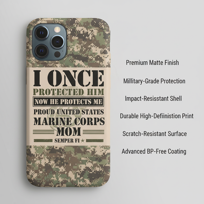 Custom US Marine Corps Mom Phone Case - Proud Military Mother Camo Design - Personalizable Name & Rank