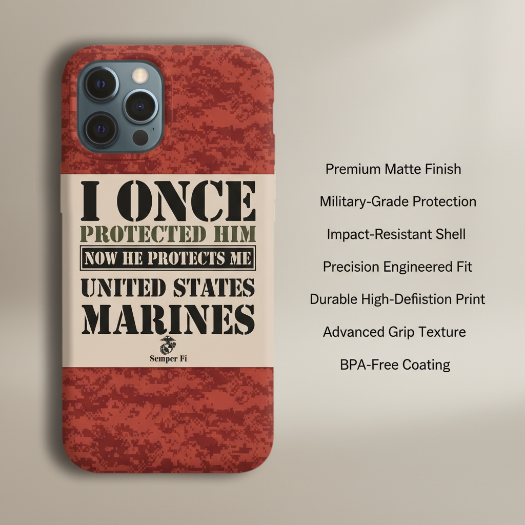 Personalized Proud US Marine Mom Phone Case - "I Once Protected Him, Now He Protects Me" - Custom Name Red Digital Camo Cover