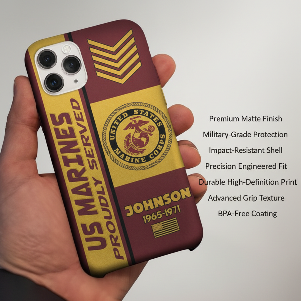 Custom USMC Veteran Commemorative Phone Cover - Proudly Served United States Marine Corps Personalized Case - Military Honor Series