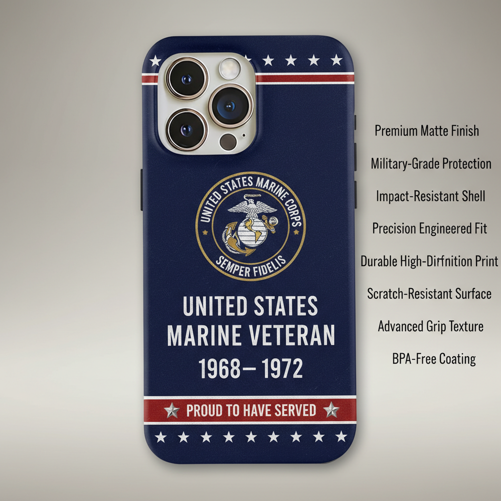 Custom USMC Veteran Phone Cover - Semper Fidelis Marine Corps Gift - Personalized Service Years 1968-1972