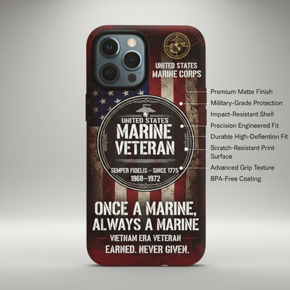 United States Marine Corps Veteran Phone Case - Custom Years of Service 1968-1972 - Vietnam Era Veteran Tribute Cover