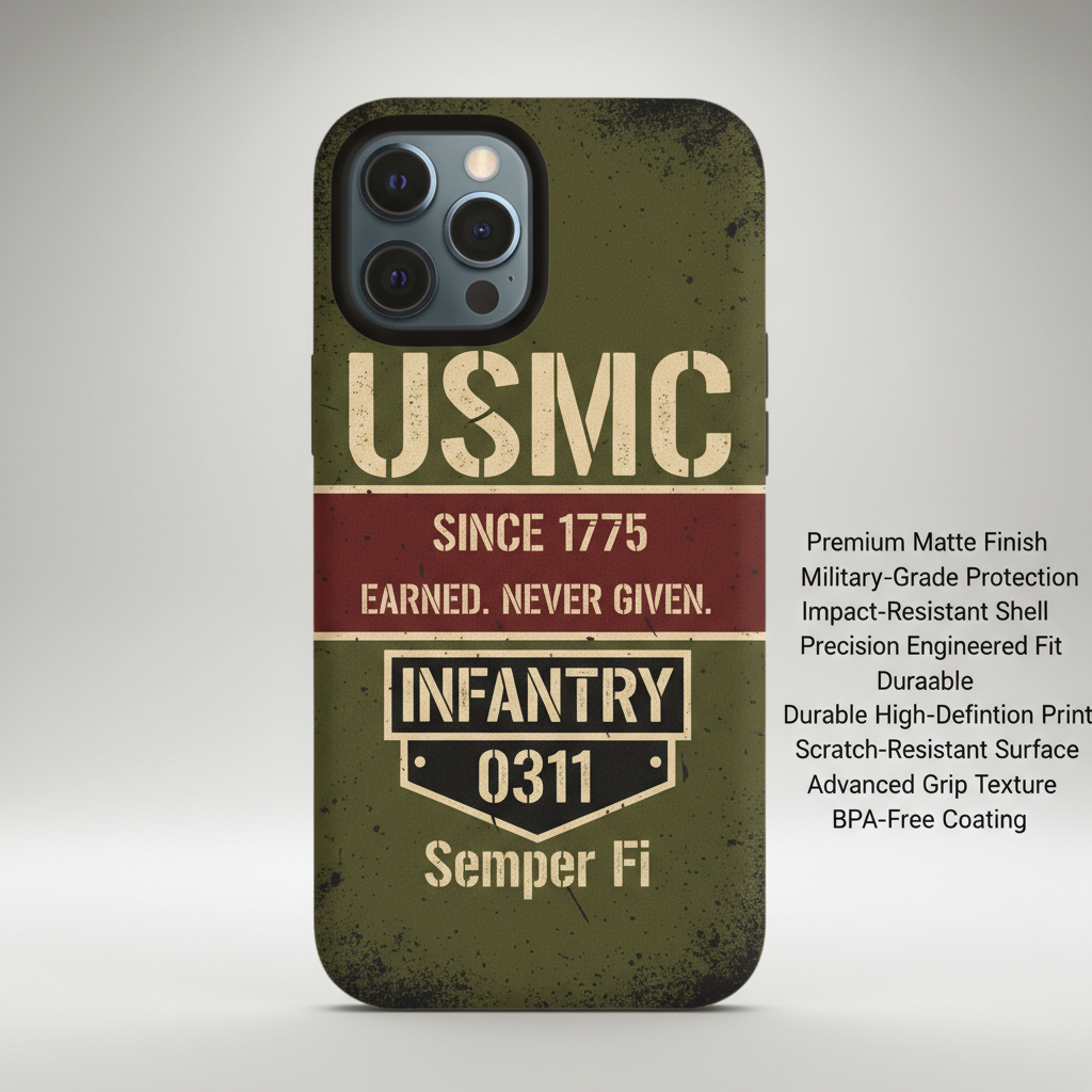 USMC Infantry 0311 Semper Fi Custom Phone Case - Personalized Marine Corps Veteran Gift