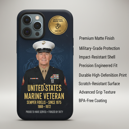 Custom USMC Veteran Phone Case with Photo | Personalized Marine Corps Commemorative Cover | Forged by Duty Since 1775