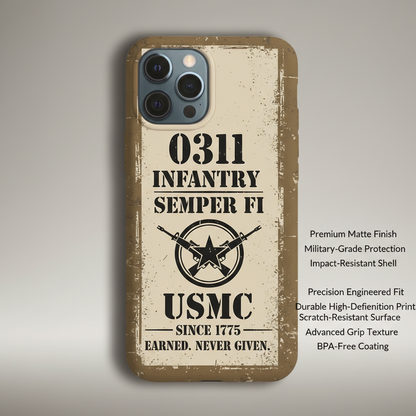 Personalizable USMC 0311 Infantry Rifleman Phone Case - Semper Fi Distressed Design