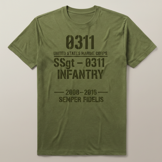 "Semper Fidelis" USMC 0311 Infantry SSgt Combat Veteran Tee