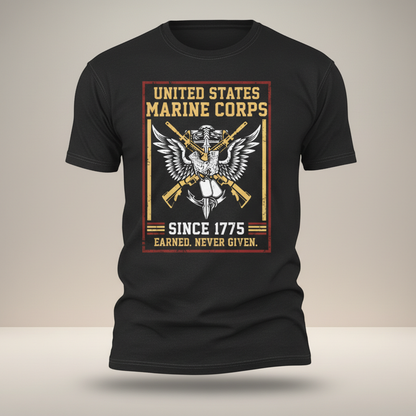 USMC "Earned Never Given" Since 1775 Vintage Graphic Tee