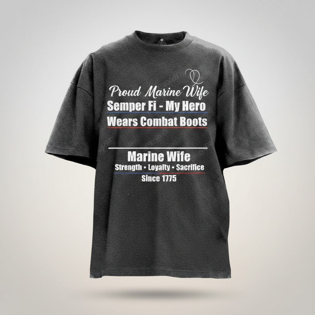 "My Hero Wears Combat Boots" Proud Marine Wife Tee