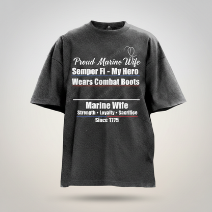 "My Hero Wears Combat Boots" Proud Marine Wife Tee