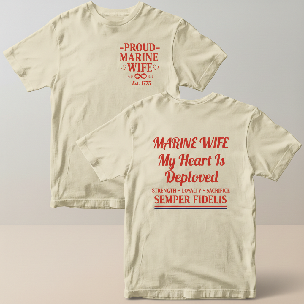 Proud Marine Wife "My Heart Is Deployed" Semper Fi Tee