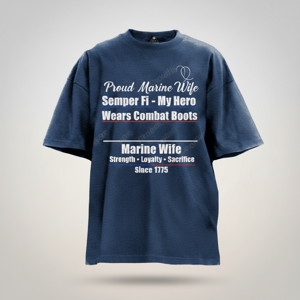 "My Hero Wears Combat Boots" Proud Marine Wife Tee