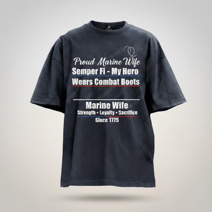 "My Hero Wears Combat Boots" Proud Marine Wife Tee