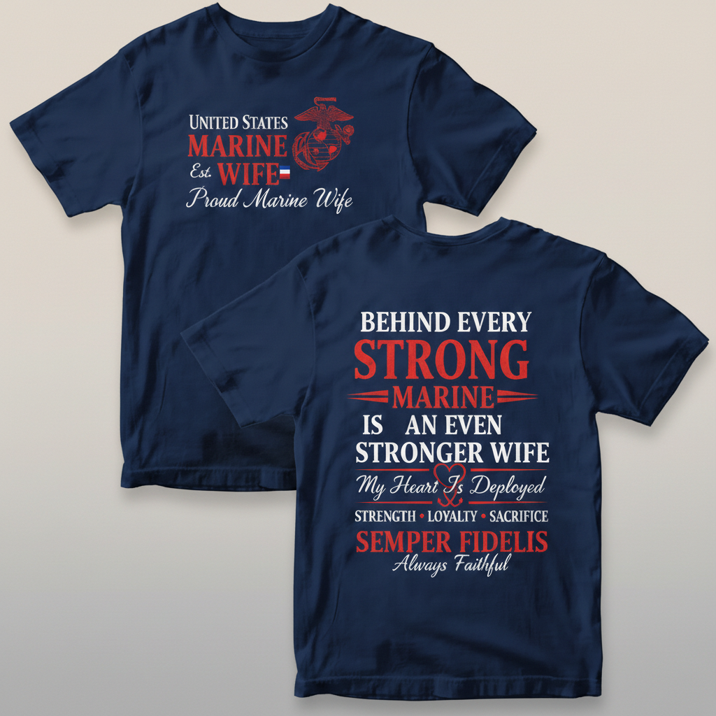 "Behind Every Strong Marine" Proud Wife Semper Fi Tee