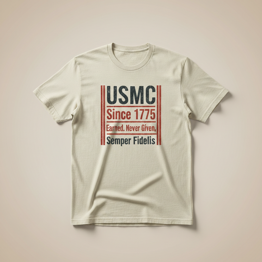 Vintage USMC Marines T-Shirt - Semper Fi, 1775, Earned Never Given - Patriotic Military Men's Shirt