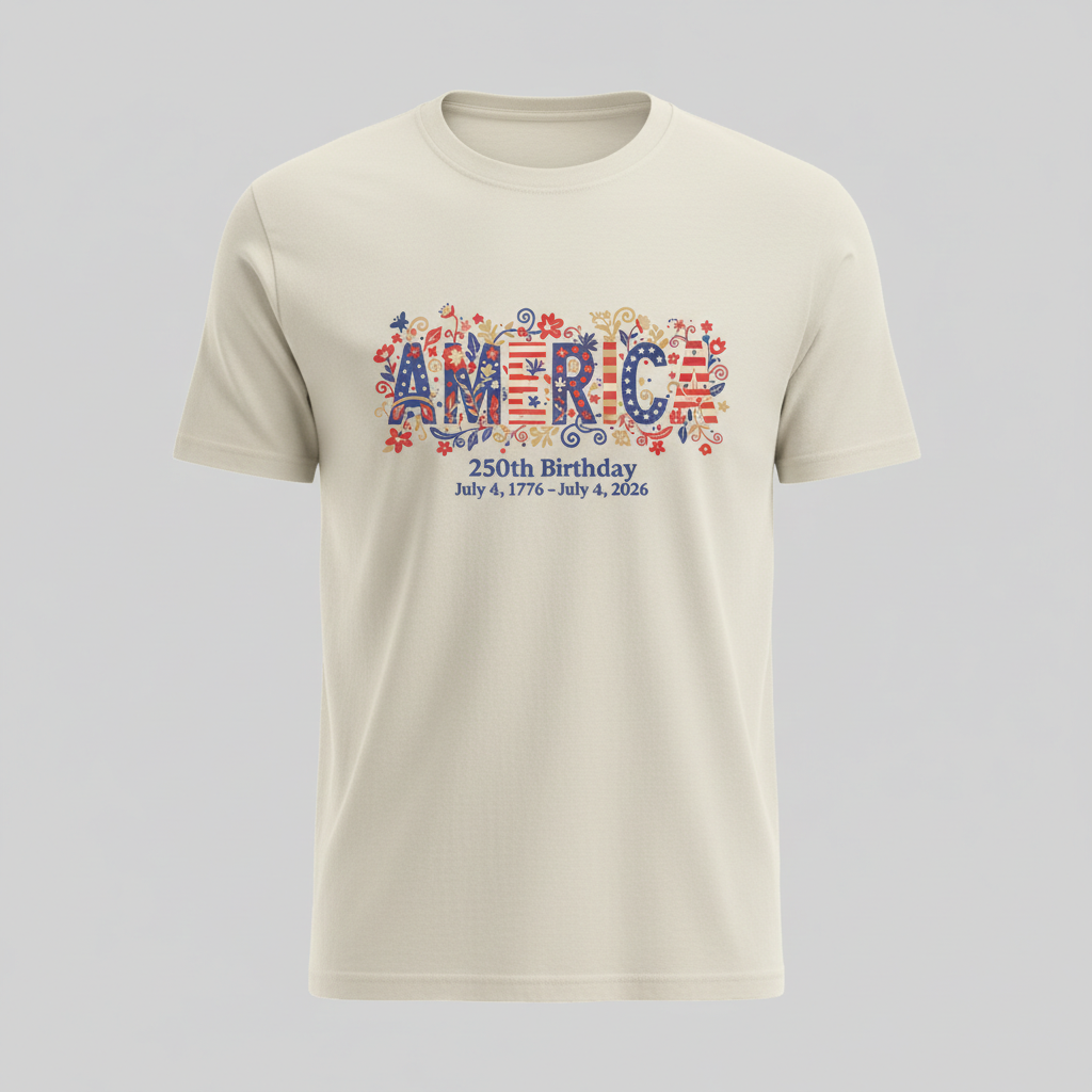 America 250 – Floral Birthday Typography T-Shirt