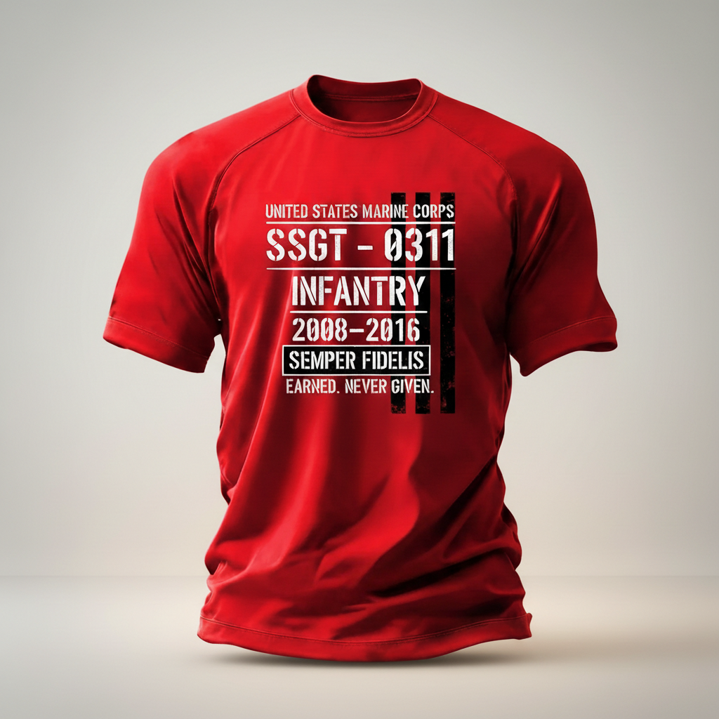 USMC "Semper Fidelis" SSgt 0311 Infantry Combat Veteran Red Edition Tee