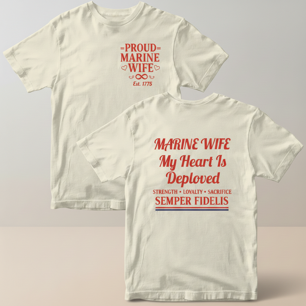Proud Marine Wife "My Heart Is Deployed" Semper Fi Tee