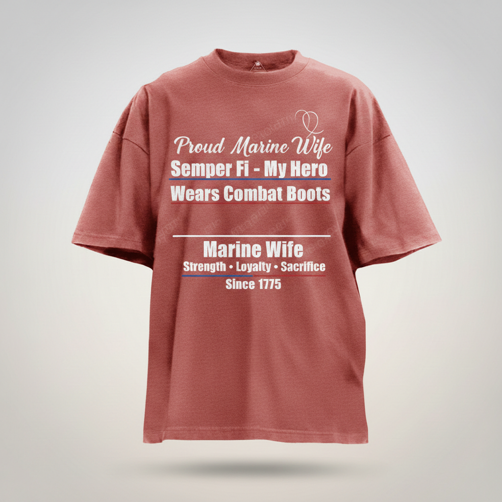 "My Hero Wears Combat Boots" Proud Marine Wife Tee